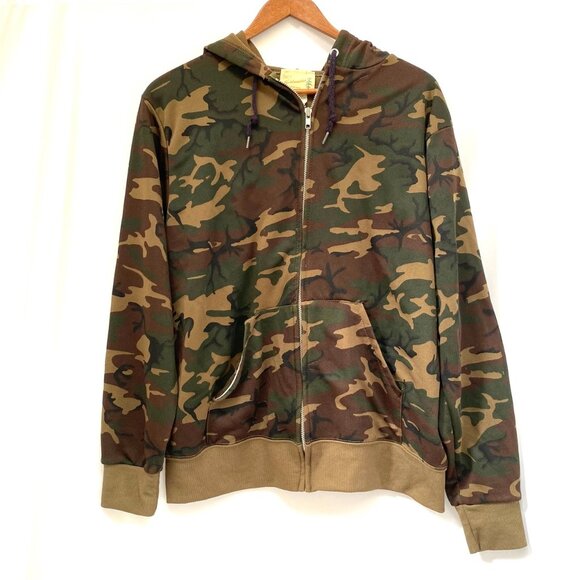 VTG Sears Fieldmaster Mens Camo Hoodie Jacket Sz L Green Full Zip Grunge Outdoor - Picture 1 of 9